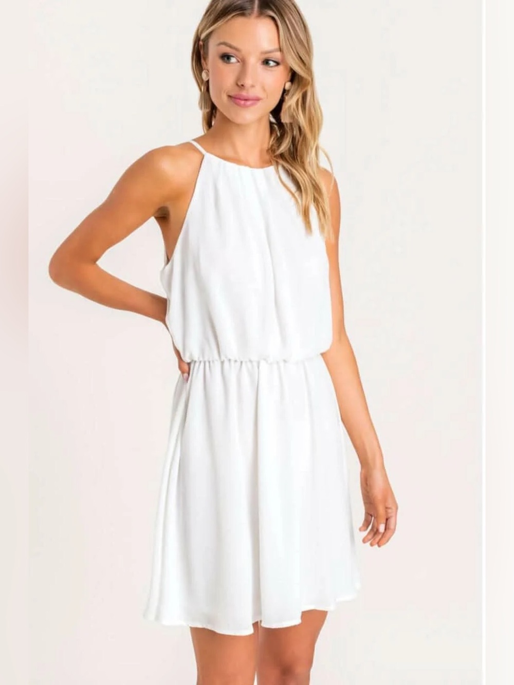 White Sleeveless Halter Dress - Elegant Summer Style